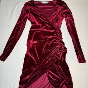 Maroon Velvet V-Neck Dress